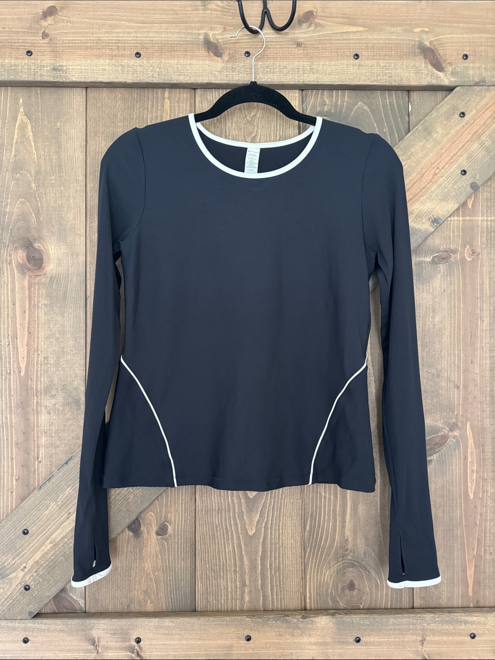 Athleta Black Long-Sleeve Top with White Trim - Women’s Size Medium